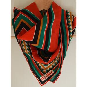 Vintage Silk Scarf Red Green Geometric Print